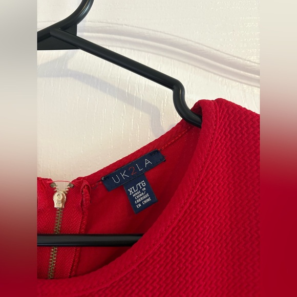 UK2LA Formal Party Wedding Guest Simple Midi Red Dress Size US XL - Picture 3 of 7